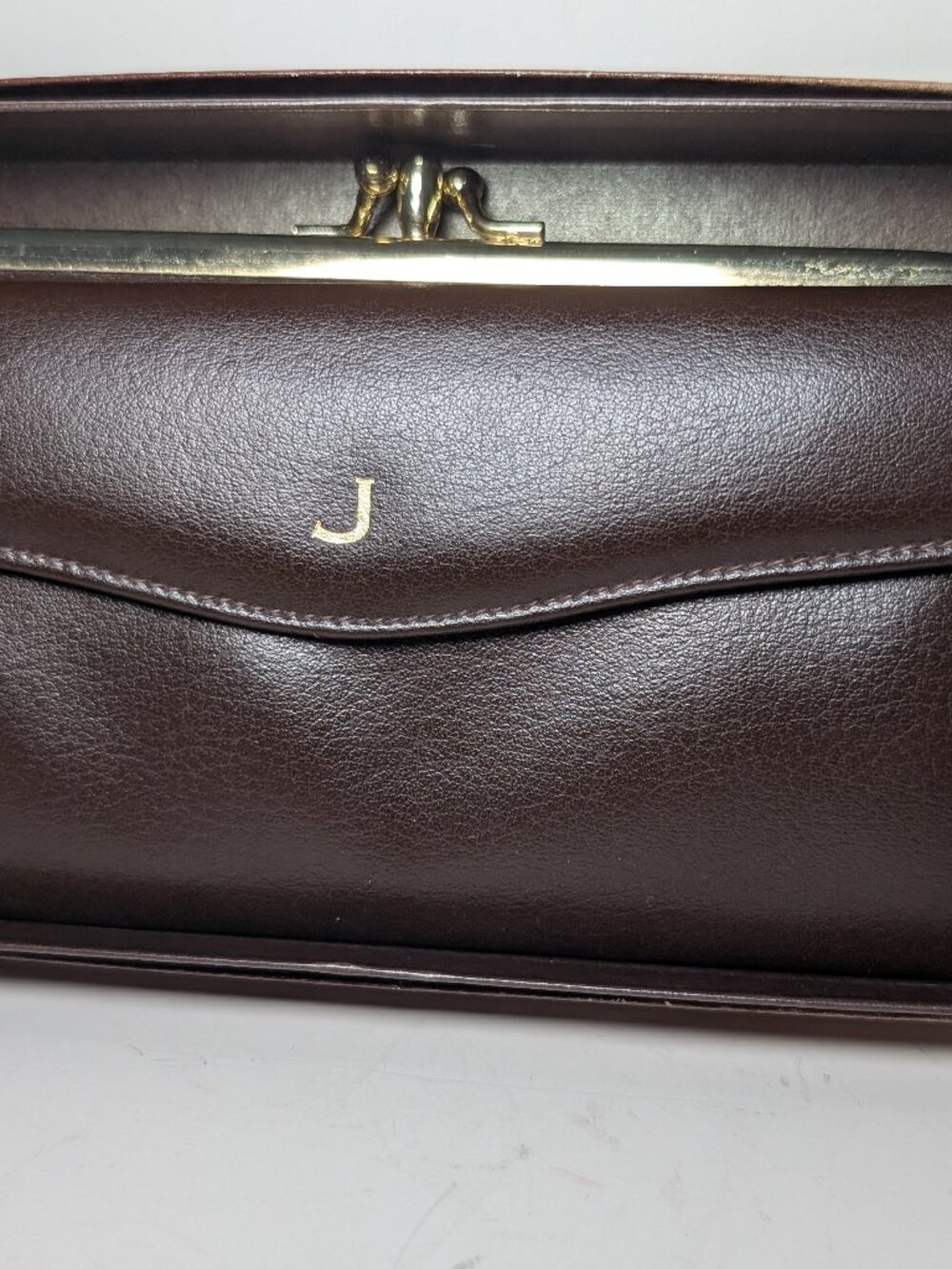 Vintage Sullinni Monogram "J" Genuine Leather Wallet Gold Trim New in Box